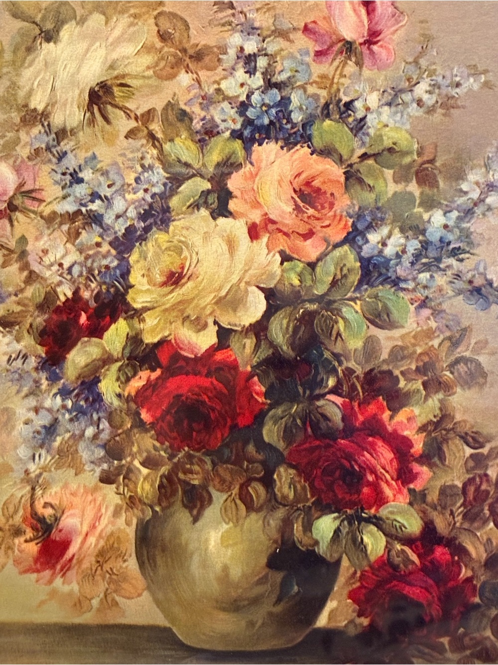 Vintage Floral Still Life Wall Art -Print in Gold Wood Frame